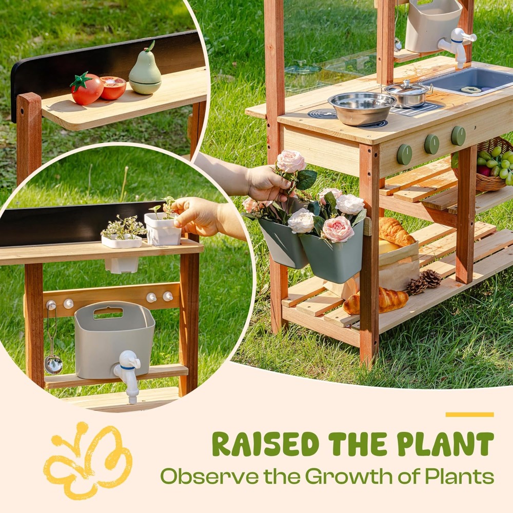 Kids Outdoor Sink - Cocina de barro de madera para