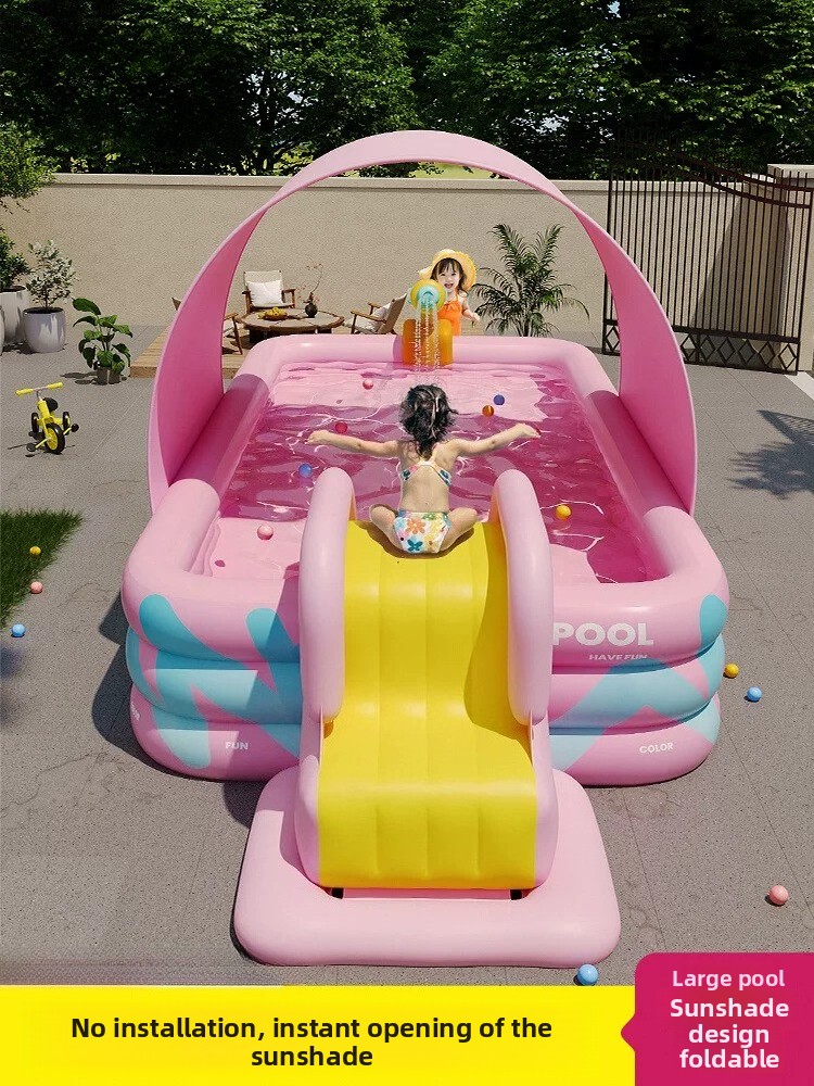 Kids Outdoor Water Slide - Piscina inflable con tobogán y parasol,