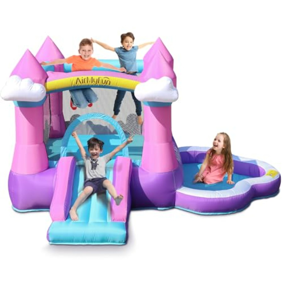 Kids Outdoor Water Slide - Casa inflable rosa para niños de