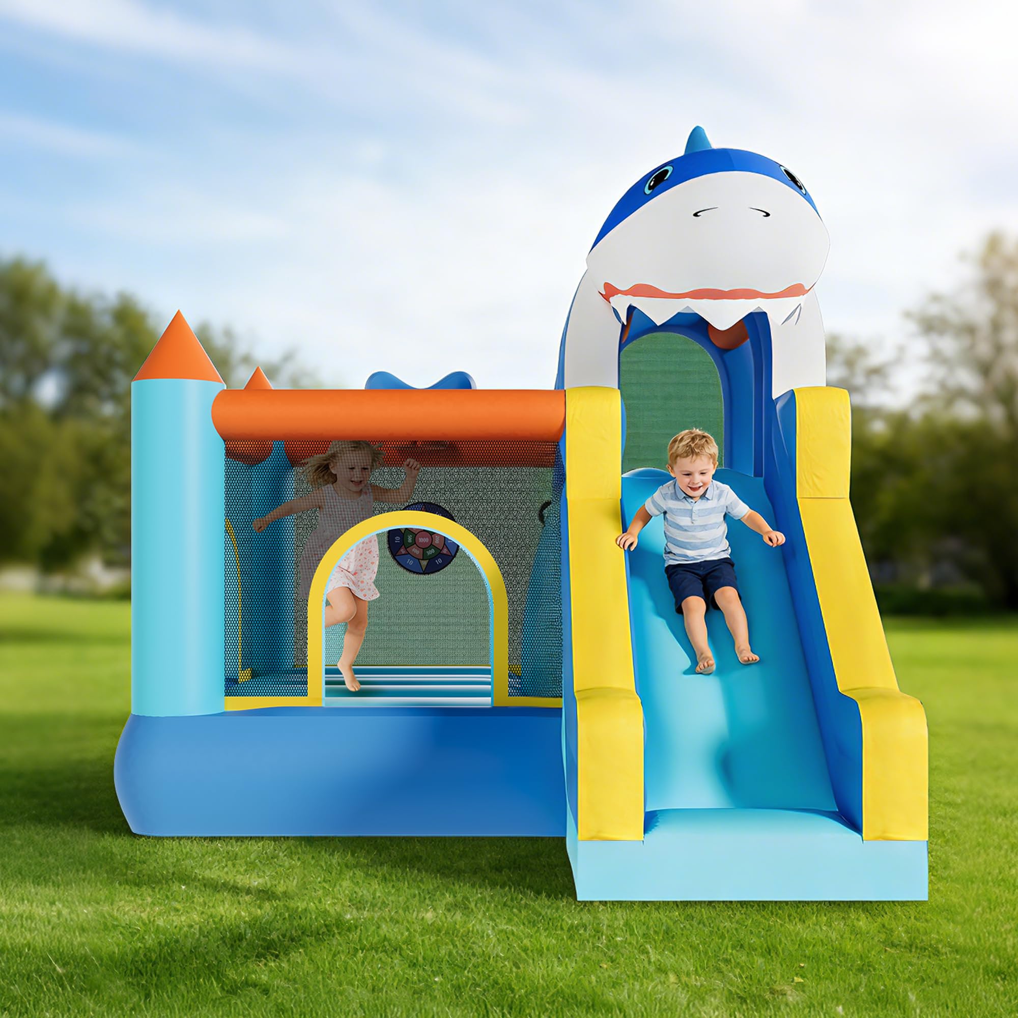 Kids Outdoor Climbing Wall - Casa Inflable con Tobogán y Soplador,