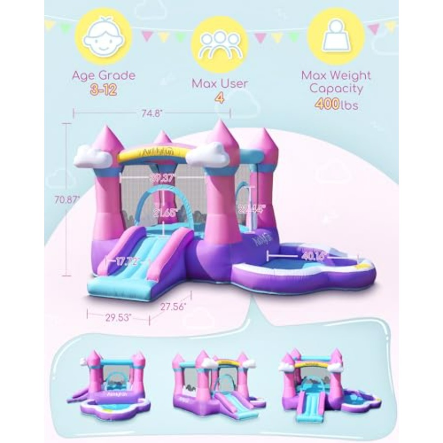 Casa inflable rosa para niños  - Kids Outdoor Water Slide reseña y precio